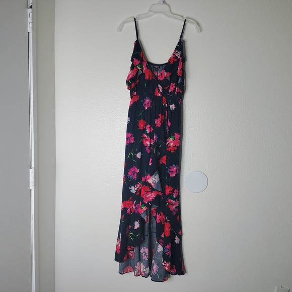 Express Floral Maxi Dress Small Blue Pink Ruffle High Low Wrap Faux Summer Boho - Picture 2 of 16
